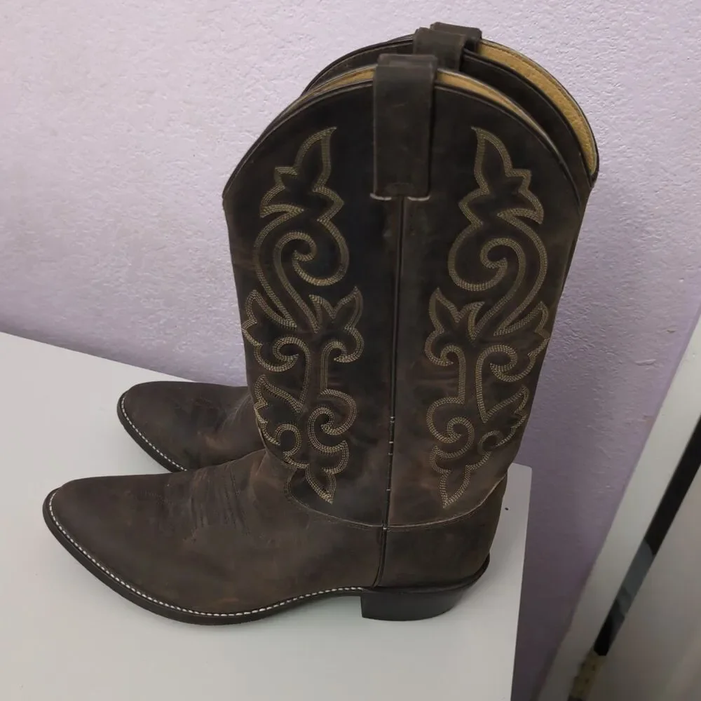 Justin Buck Bay Apache Cowboy Boots Style 2253 Brown Leather Men's SIZE 10.5 D